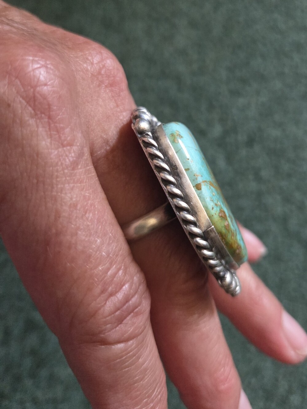 Large Blue-Green Royston Turquoise Statement Ring with Bronze Matrix - Picture 9 of 9